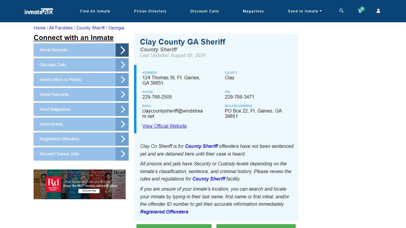 Clay County GA Sheriff & Arrest Search - InmateAid