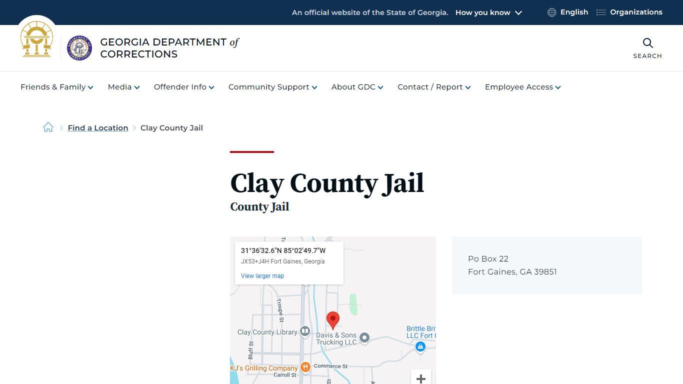 Clay County Jail | Georgia Department of Corrections